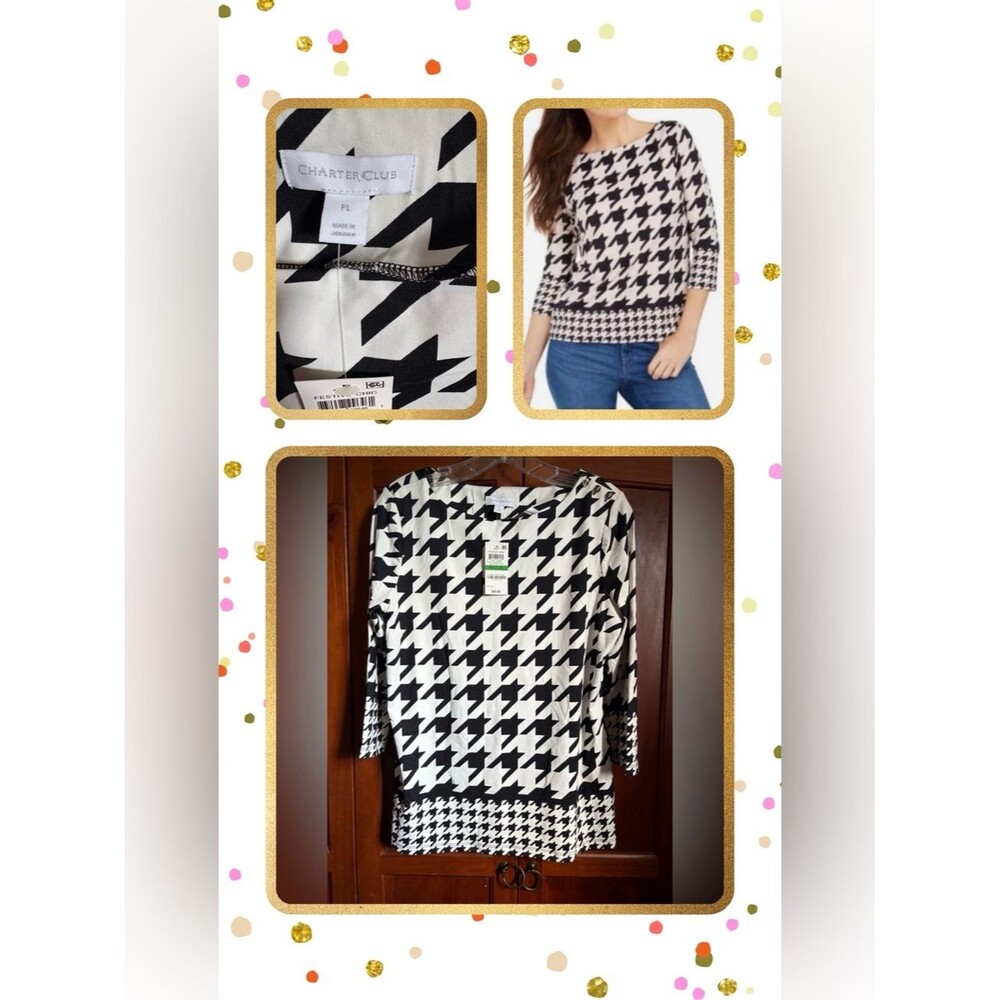 Charter Club Black and White Houndstooth Blouse #1448